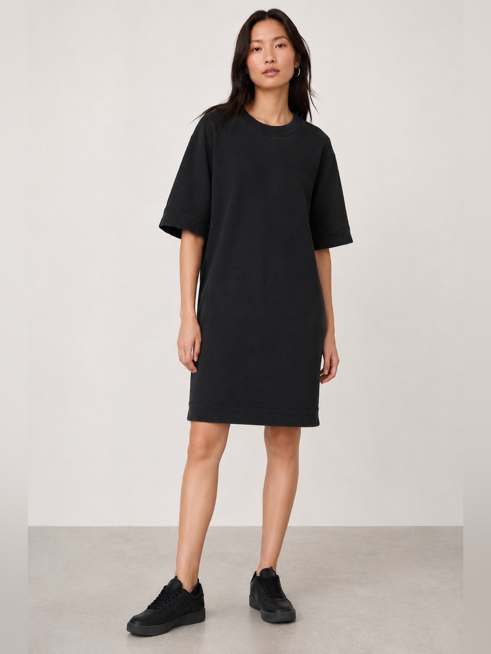 UNIQLO U (UUUU) Black Sweatshirt Dress Minimalist Oversized Midi Dress | Size M